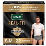 Depend Real Fit Incontinence Underwear for Men, Disposable, Maximum Absorbency, Small/Medium, Grey, 22 Count, Packaging May Vary