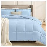 Homelike Moment King Size Comforter Set Light Blue, Lightweight Comforter Sets King Size Bed, Soft Down Alternative King Bedding Sets All Season 3 Pcs Bed Set, 1 Comforter 106x90 +2 Shams 20x36