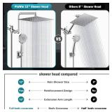 PinWin Shower Head, Upgraded Dual Rain Shower Head with Adjustable Extension Arm, 6-Setting Handheld Combo, Powerful High-Pressure Spray Against Low Pressure Water (12-Inch Showerhead Set, Chrome)