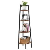 Yoobure 4-Tier Corner Bookshelf with Metal Frame - Ladder Display Shelf for Bedroom and Living Room, Tall Wood Corner Bookcase and Plant Stand