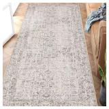 PureCozy Grey Runner Rug 2x6 Indoor Vintage Area Rug Hallway Kitchen Bedroom Rug Washable Living Room Carpet Retro Floral Accent Throw Rug Distressed Floor Rug for Office Dining Room Bathroom