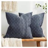 MIULEE Pack of 2 Decorative Burlap Linen Throw Pillow Covers Modern Farmhouse Pillowcase Rustic Woven Textured Cushion Cover for Sofa Couch Bed 18x18 Inch Blue