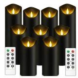 kakoya Flickering Flameless Candles, Battery Operated Acrylic LED Pillar Candles with Remote Control and Timer, Set of 9 (Black)