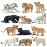 Toymany 12 Safari Animal Figurines, High Emulational Baby Plastic Zoo Animals, Lions Tigers Leopards Figure Toy Set, Easter Eggs Cake Toppers Christmas Birthday Gift for Kids Toddlers