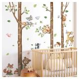 decalmile Large Birch Tree Forest Animals Wall Stickers Bear Rabbit Fox Deer Wall Decals Baby Nursery Toddler Bedroom Living Room Wall Decor(H: 63inches/ 160cm)