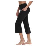 BALEAF Yoga Pants Women Flare Capri Leggings with Pockets Bootcut Casual Cotton Work Summer Lounge - 21" - Black XL