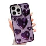 MGQILING iPhone 13 Pro Max Case, Plating Bling 3D Love Heart, Cute Love Hearts Sparkle Phone Case for Women Girls, Soft TPU Full Camera Shockproof Protective Clear Case - Purple