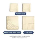 Extra Deep Pocket King Sheets - 4 Piece Breathable & Cooling Bed Sheets - Hotel Luxury Bed Sheet Set - Soft, Wrinkle Free & Comfy - Easily Fits Extra Deep Mattresses - Deep Pocket Off White Sheets Set