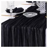 DeZerlor Fall Table Runner Black Thanksgiving Cheesecloth Table Runner Boho Gauze Table Runner 120 inches Long Fall Table Decor for Friendsgiving Party Decorations