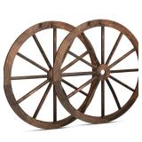 A 2 Pcs Wagon Wheel Decor Wooden Western Cowboy Party Decorations Vintage Rustic Wagon Wheel Wood Cartwheel Decor for Bar Garage Indoor Outdoor (Brown,12 Inch)