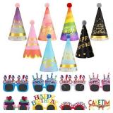 Gersoniel 16 Pcs Birthday Party Hats for Adults Rainbow Colorful Sunglasses Cone Birthday Decorations Supplies (Cute Style)