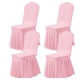 Dimatic Dining Room Chair Covers Set of 4, Stretch Parsons Slipcovers with Skirt Super Fit Spandex Chair Seat Protector Cover for Dining Room, Hotel, Ceremony (Pink)