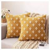 MIULEE Set of 2 Decorative Throw Pillow Covers Rhombic Jacquard Pillowcase Soft Square Cushion Case for Summer Fall Couch Sofa Bed Bedroom Living Room, 20x20 Inch, Yellow