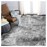 Poeti Washable Rug, Ultra Thin 3x5 Rug - Non Slip Carpet - Small Neutral Area Rugs for Living Room Entryway Office Dining Room - Modern Abstract Rug, Grey Rug