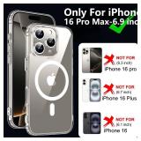 PITCHESSY for iPhone 16 Pro Max Case with Screen & Lens Protector,[Compatible with Magsafe] Military-Grade Protection,Magnetic Case for iPhone 16 Pro Max-6.9 inch,Clear