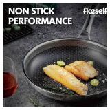 Aceself Non Stick Frying Pans,Hybrid 10 inch Frying Pans Nonstick with Lid,PFOA Free Cookware,non stick Stainless Steel Skillets,Dishwasher and Oven Safe, Works on Induction,Ceramic and Gas Cooktops