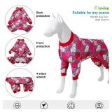 LovinPet Clothes for Big Dogs - Anxiety Relief Shirt, Dog Sun Protection, Post Surgery Recovery Pajamas for Dogs, Comfy Stretchy Fabric, Polar Fleece Polka Dot Bear Pink Print, Large Dog Pjs,Red M