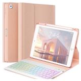 OPAKIT Keyboard Case for iPad Air-2 9.7 Inch 2014, 7-Color Backlit Detachable Wireless with Pencil Holder, Stand Folio Cover for 6th 5th Generation 2018/2017, Pink