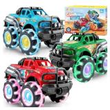 Vroomix 3Pack Monster Truck Toy   Toy Truck with Flashing LED Wheels   Light Up Cars for Toddlers   Birthday Gift for Boys Girls   Friction Powered