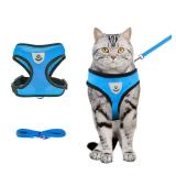 Shudyear Cat Harness and Leash, Adjustable Soft Mesh, Anti Escape, Reflective Design, Size M, Sky Blue