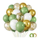 RUBFAC Sage Green Balloons, 65pcs 12 Inches Green Metallic Gold White Balloons for Birthday Wedding Baby Shower Party Decoration