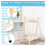 Queekay Kids Clothes Rack with 10 Wooden Clothes Hanger Dress Up Rack Dress Up Storage Child Garment Rack Clothes Organizer for Doll Kids Toddler Pet (Medium)