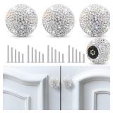 Soleebee 4 Pcs Bling Drawer Knobs,Decoration Dresser Cupboard Knobs,Bling Crystal Rhinestone Cabinet knobs,Round Pull Handle with Screws for Home Kitchen Bathroom Office (White)