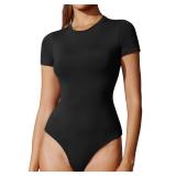 IUGA Bodysuits for Women Tummy Control Crew Neck Short Sleeve Body suits Basic Bodysuit T shirt Tops Small