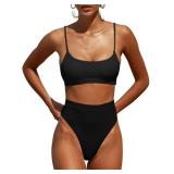 MELYUM Womens High Waisted Swimsuits Bottom Padded Bathing Suits Bikini Sets Top Two Piece Swimwear Black Medium