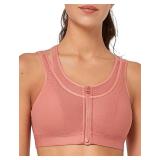 Yvette High Support Sports Bras for Women Double Deck Straps High Impact Mesh Zip Front Sports Bra for Running, Rose Red, Small