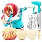 Apple Peeler Corer, 5 In 1 Apple Peeler Slicer Corer with Stainless Steel Blades and Powerful Suction Base for Apples and Potatoes(Teal)