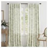 jinchan Floral Curtains Burlap Look Curtains 96 Inch Long Faux Linen Green Flower Patterned Drapes for Living Room Light Filtering Farmhouse Curtains Rod Pocket Window Curtains for Bedroom 2 Panels