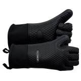 GEEKHOM BBQ Gloves, Grilling Gloves Heat Resistant Oven Gloves, Kitchen Silicone Oven Mitts, Long Waterproof Non Slip Pot Holder for Barbecue, Cooking, Baking (Black)