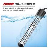 Immersion Water Heater with Digital LCD Thermometer,2000W Portable Bucket Heater with 304 Stainless Steel Guard,Anti scalding Submersible Water Heater for Bathtub Hot Tub Pool