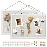 AKTOP 2 Pack Cork Board Bulletin Board 16x11 inch, Small Framed Corkboard with Linen for Wall, Hanging Pin Board Picture Board for Home Office Decor, Cute Vision Board with 25 Pushpins (Vintage White)