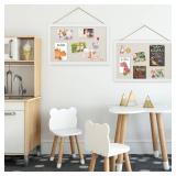 AKTOP 2 Pack Cork Board Bulletin Board 16x11 inch, Small Framed Corkboard with Linen for Wall, Hanging Pin Board Picture Board for Home Office Decor, Cute Vision Board with 25 Pushpins (Vintage White)