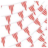 RUBFAC 170ft 120pcs Red and White Striped Pennant Banner, Carnival Circus Decorations Supplies, String Triangle Bunting Flags, Kids Birthday, New Year Eve Celebration Supplies