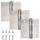 3 Pack Stainless Steel Silver Door Hinges 4 x 4 Inch Heavy Duty Hinges, Interior Door Hinges Flat Bifold Residential Standard Bedroom Door Hinge with Square Corners (Silver)