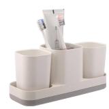 Toothbrush Holder Toothpaste Dispenser for Bathroom Vanity Organizer Countertop, 2 Bathroom Cups, Electric Toothbrush Holder, Kids Bathroom Decor Accessories and Toothbrush Holder, White