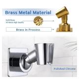 Shower Head Holder Adjustable Handheld Brass Shower Head Bracket Shower Wall Mount Holder Shower Wand Holder, Drill Free Glue Installation(Polished Chrome)