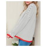 Dokotoo Fall Sweaters for Women 2024 Fashion Winter Crewneck Long Sleeve Pullover Sweater Casual Striped Color Block Womens Clothes Tops Gray Large