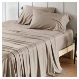 Bedsure King Size Sheet Set, Cooling Sheets King, Rayon Derived from Bamboo, Deep Pocket Up to 16", Breathable & Soft Bed Sheets, Hotel Luxury Silky Bedding Sheets & Pillowcases, Simply Taupe