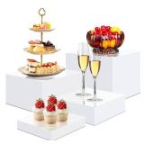 4 Pcs Acrylic Risers for Display White Risers Buffet Risers Dessert Display Stand Hollow Bottoms 4 Different Size Cube Acrylic Product Display Risers for Party Decor