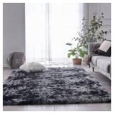 TABAYON Shag Area Rug, 5x7 Ft Tie-Dyed Dark Grey Upgrade Anti-Skid Durable Rectangular Cozy , High Pile Soft Throw Rug for Nursery Room Living Room