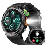 Military Smart Watch for Men (Call Receive/Dial) with LED Flashlight, 1.45" HD Outdoor Tactical Rugged Smartwatch, Sports Fitness Tracker Watch with Heart Rate Sleep Monitor for iPhone Android Phone