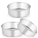 TeamFar Cake Pans, 8 inch Stainless Steel Round Tier Baking Cake Pan for Birthday Wedding Anniversary Party Cake, Non-Toxic & Sturdy, 3 Inch Deep & Straight Side, Dishwasher Safe-Set of 3