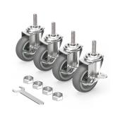 HOLKIE Caster Wheels 3 inch Locking Stem Casters, 5/16" -18 x 1-1/2" (Stem Diameter 5/16", Stem Length 1-1/2") Threaded Stem Casters Swivel Casters Set of 4 Heavy Duty Castors Gray