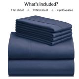 LuxClub Bed Linen Set, 6Pcs King Microfiber Sheets, Deep Pocket Cooling Breathable Hotel Bedding, Navy