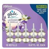 Glade PlugIns Refills Air Freshener, Scented and Essential Oils for Home and Bathroom, Lavender & Vanilla, 6.7 Fl Oz, 10 Count (Packaging May Vary)