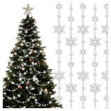 Christmas Snowflake Tree Garland Acrylic Snowflakes Hanging Garland Crystal Snow Flakes Ornaments for Tree Christmas Winter Theme Ornaments for Mantel Curtains Tree, 9.8 Ft/Each (Clear,4 Pcs)